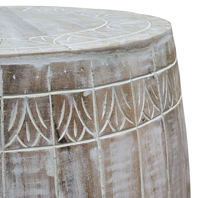 Serenity Side End Table with 18 Inch Round Top, In Antique White Mango Wood