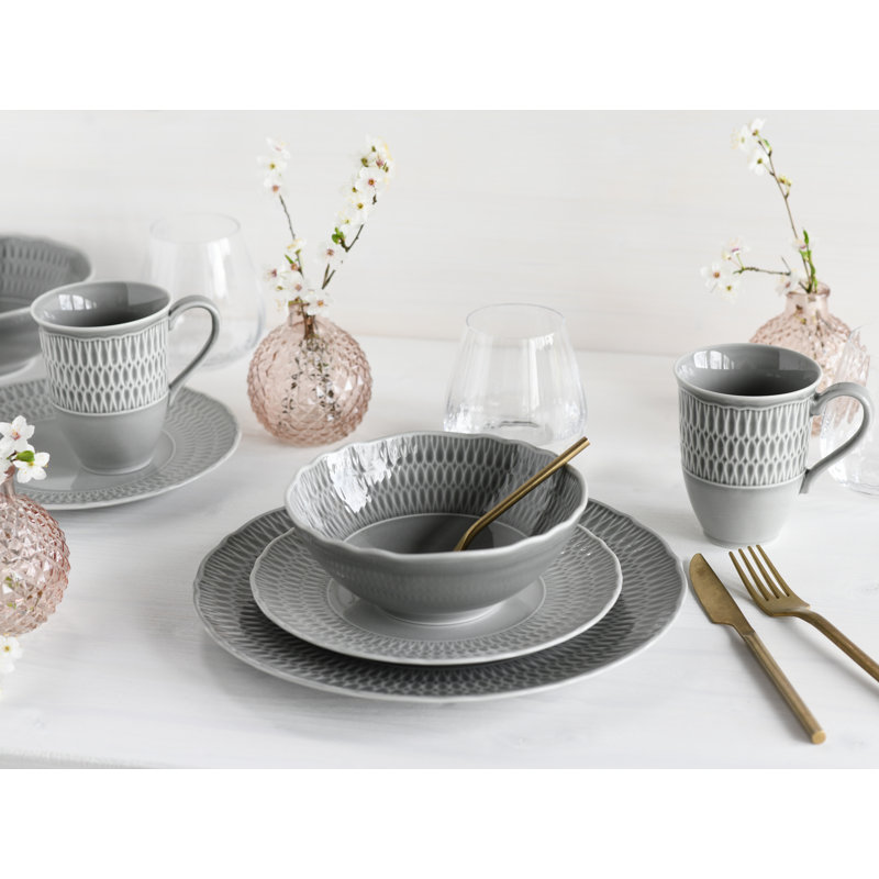 Sofia Dinnerware Set 16 Piece - Service for 4, Grey/Brown/Blue