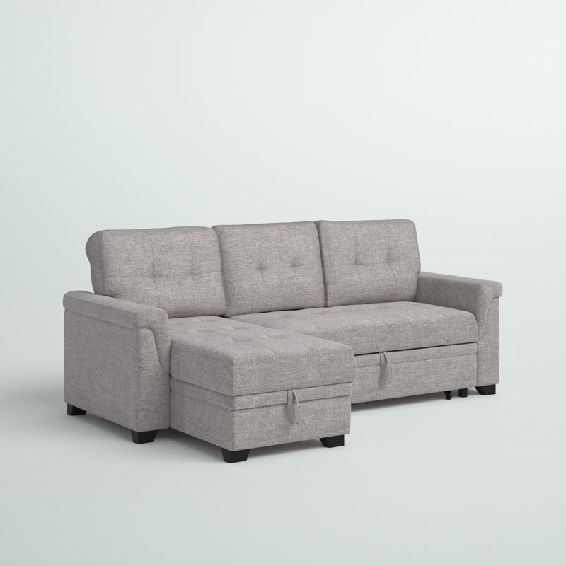Yosef Upholstered L-Shaped Sectional Reversible, Light Gray Linen Blend