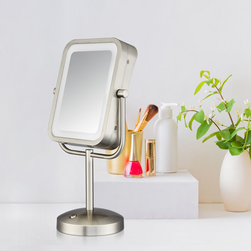 Brushed Nickel LED Lighted Magnifying Vanity Mirror