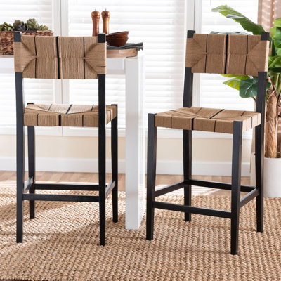 Brieana bali & pari Prita Bohemian Paper Loom and Mahogany Wood 2-Piece Stool Set