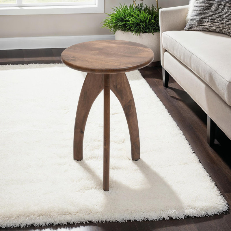 Jerrika Liddel Curved Sculptural Retro Round Mid-Century Modern Solid Wood Accent End Table, Chestnut