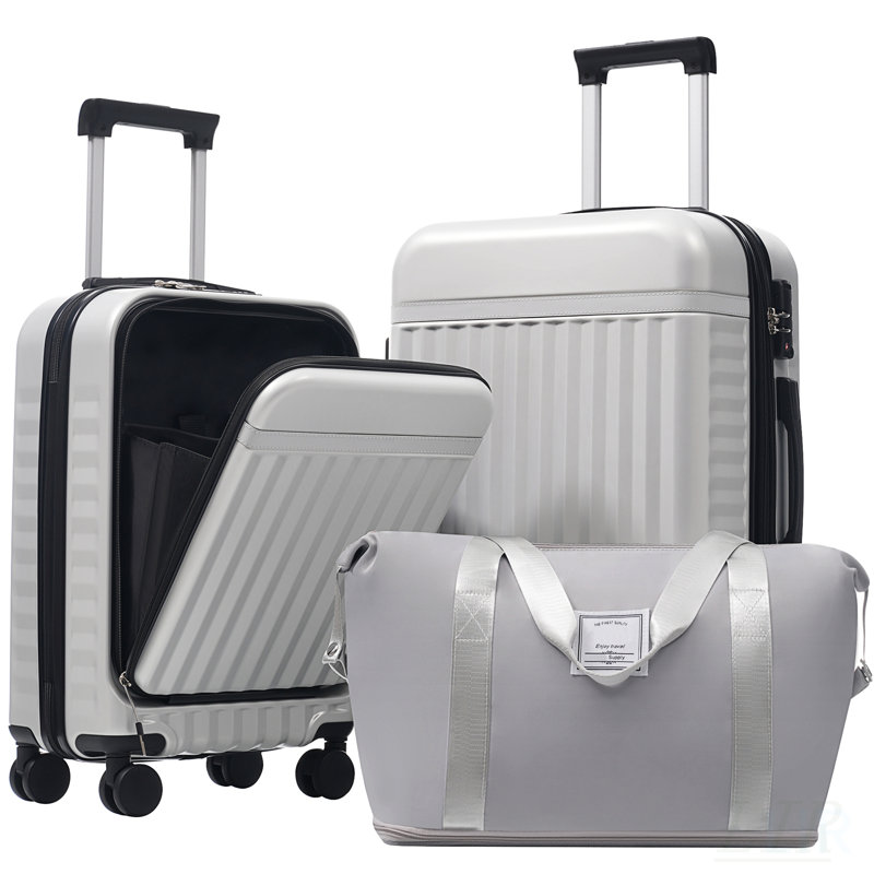 Ensemble de 3 valises à ouverture frontale, bagage à main rigide avec port USB, valise extensible avec roulettes et verrou TSA