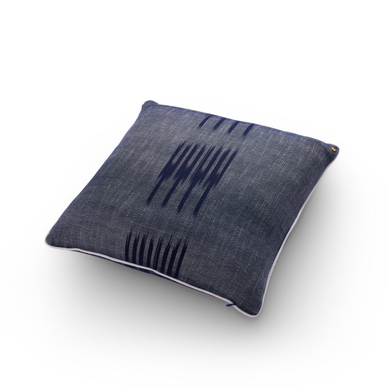 Peshtemal Ikat Piping Cushion, Gray/Blue