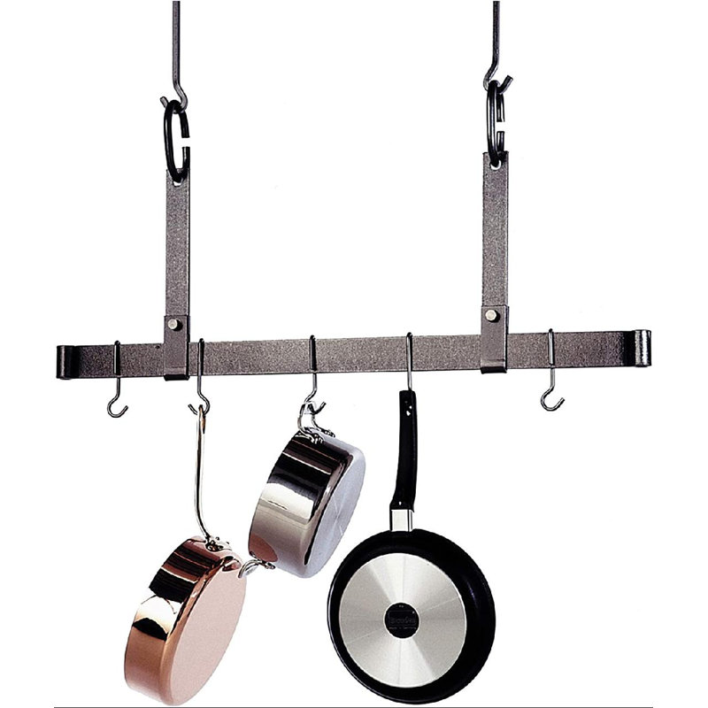 Premier Handcrafted Hanging Pot Rack, 19.5" H x 36" W x 1" D, Hammered Steel