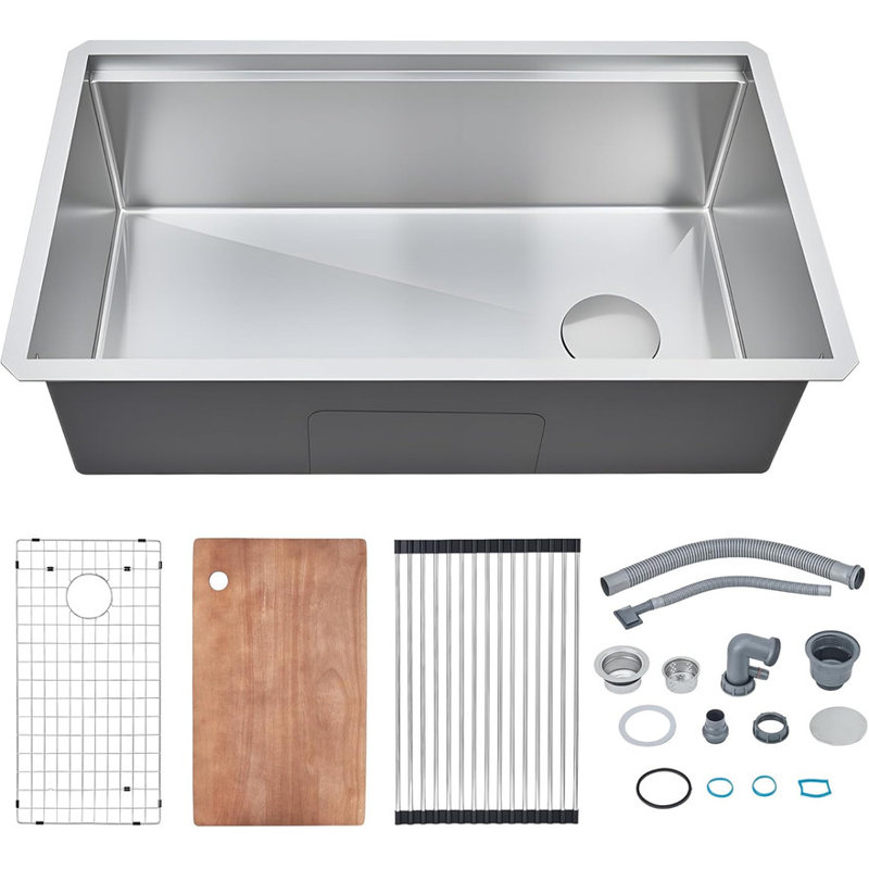 Évier de cuisine encastrable 30/32 pouces, station de travail à simple cuve en acier inoxydable avec accessoires