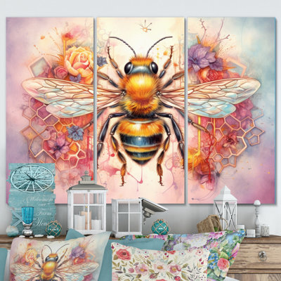 «Floral Bee I» sur toile, reproduction de 3 pièces