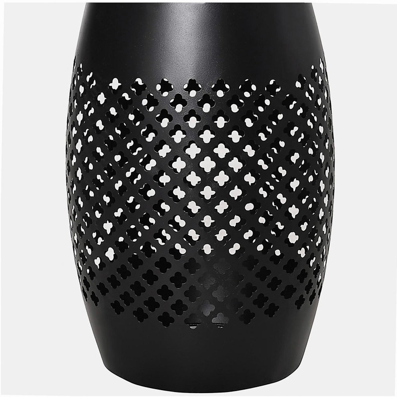 Outsunny 12.5" Steel Patio End Table, Round Hollow Drum Side Table, Accent Table for Indoor and Outdoor, Black