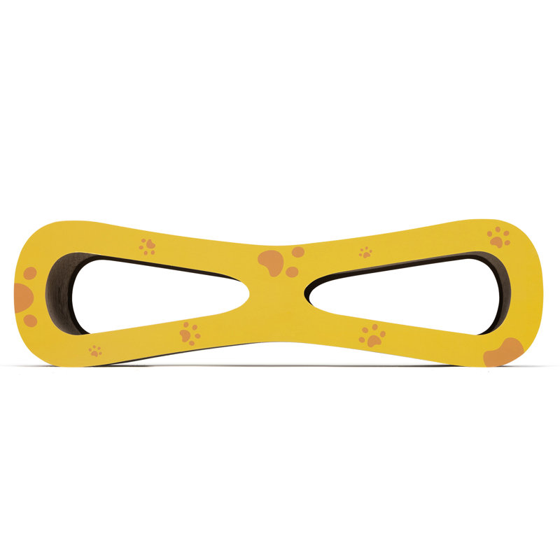 Lit pour chat avec motif en forme de 8, zone de grattage et de sieste à double fonction, fabrication en carton réversible, conservateur de meubles, ajout d'herbe à chat, naturel et jaune, L 29,5 po x l 8,7 po x H 8,3 po, 110 lb