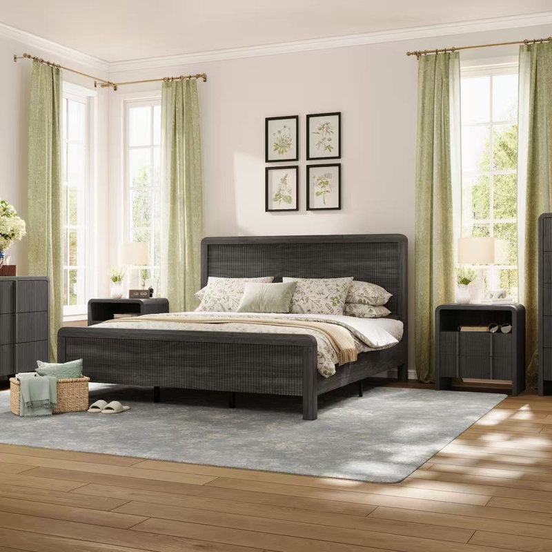 Lit plateforme en bois massif avec tête de lit à lattes et support en lattes de bois durable, aucun sommier requis, Brun