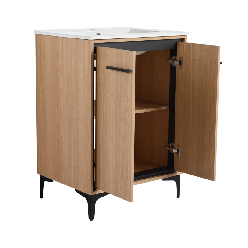 Base de meuble-lavabo avec lavabo, meuble de rangement en bois d'ingénierie, meuble-lavabo moderne avec rangement, 25"
