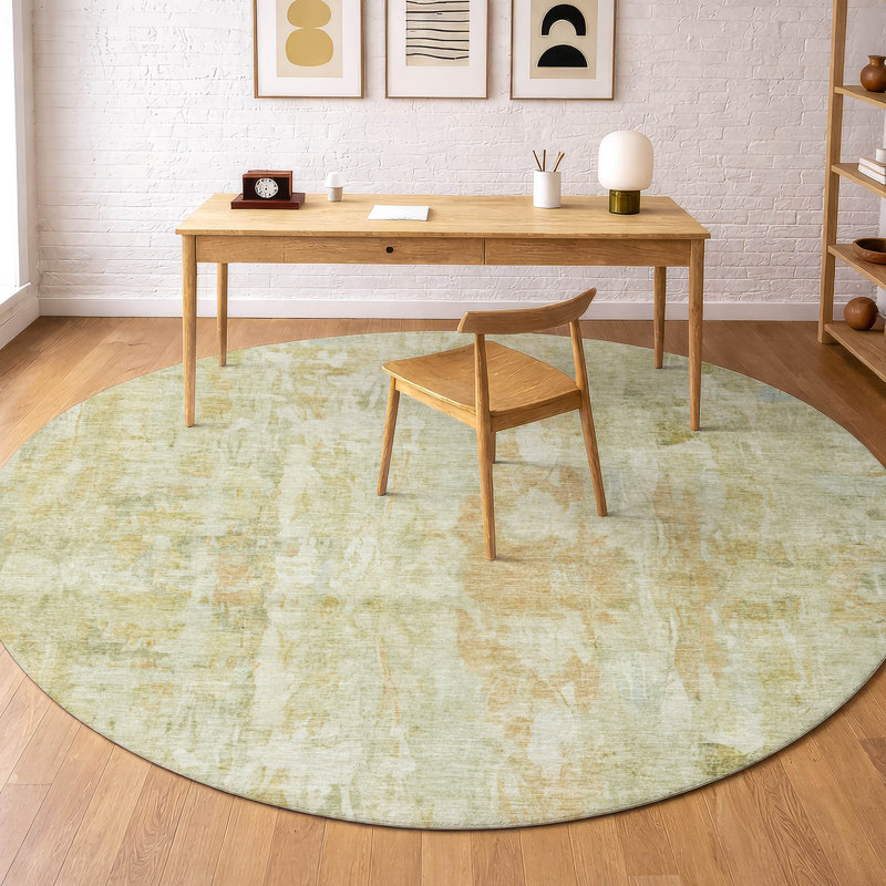 Premium Machine Washable Mayfield AMF2310 Abstract Rug, Celery, 8' Round