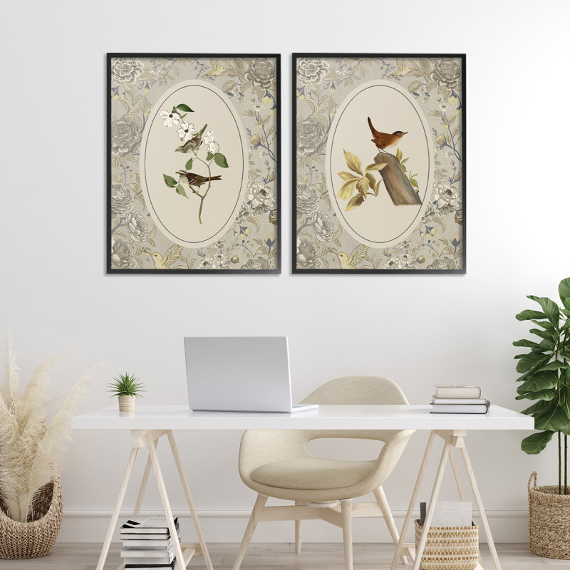 Ensemble de 2 giclées encadrées Vintage Birds & Toile, design par Radhika Modi, H 30 po x l 48 po