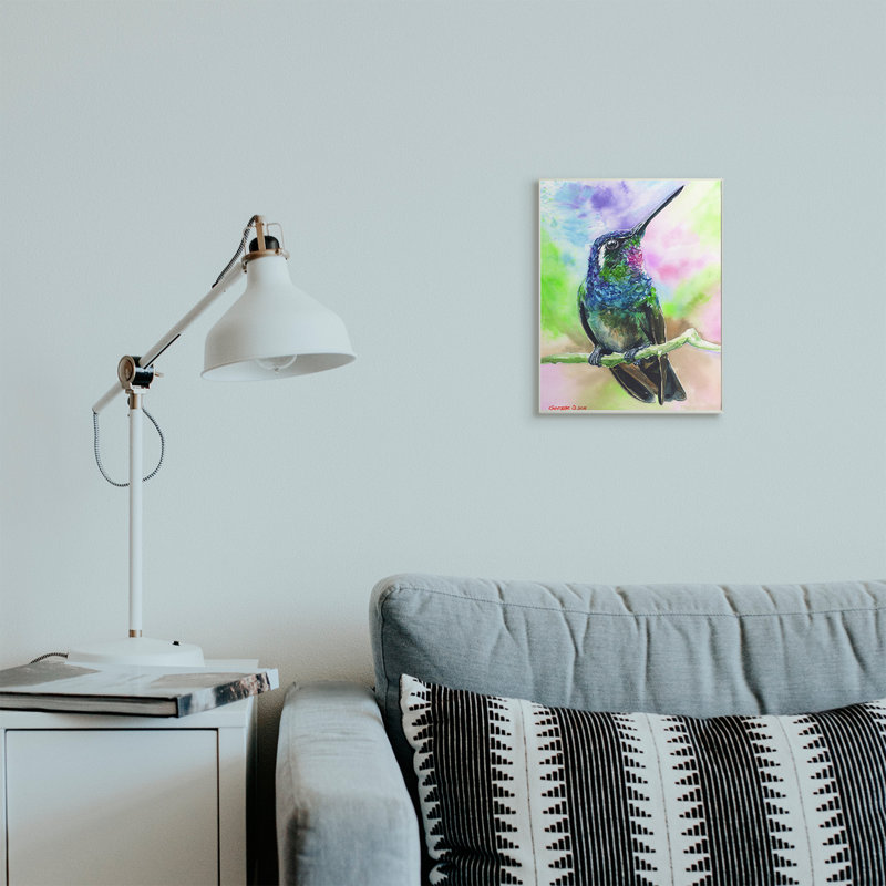 Vibrant Hummingbird perché doux Tie-Dye par George Dyachenko - peinture sur toile, H 15 po x l 10 po, Plaque murale