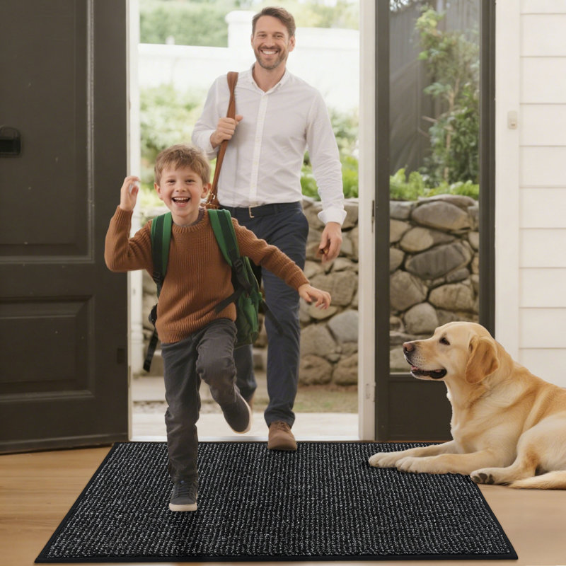 Bukvice Non-slip Washable Door Mat, 32" W x 48" L, Black