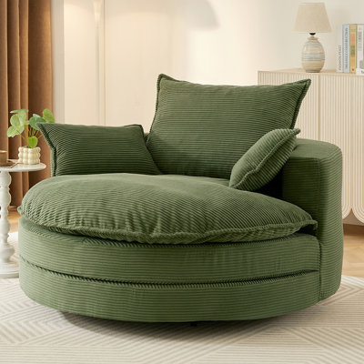 Fauteuil pivotant à 360 degrés avec coussin double couche et 3 coussins, soutien complet du corps, assise profonde, velours côtelé doux, coussins décoratifs pivotants et amovibles, idéaux pour le bureau, l'hôtel et le confort