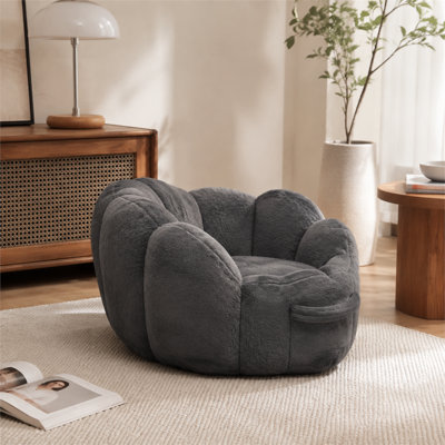 Petal Cloud Sofa Chair, Faux Fur Foam Seating, Bedroom Reading Lounge