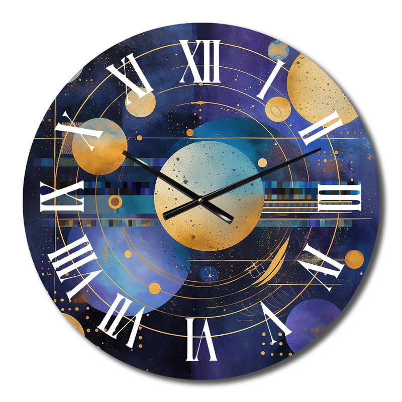 Horloge murale en métal mauve et jaune, Moyenne
