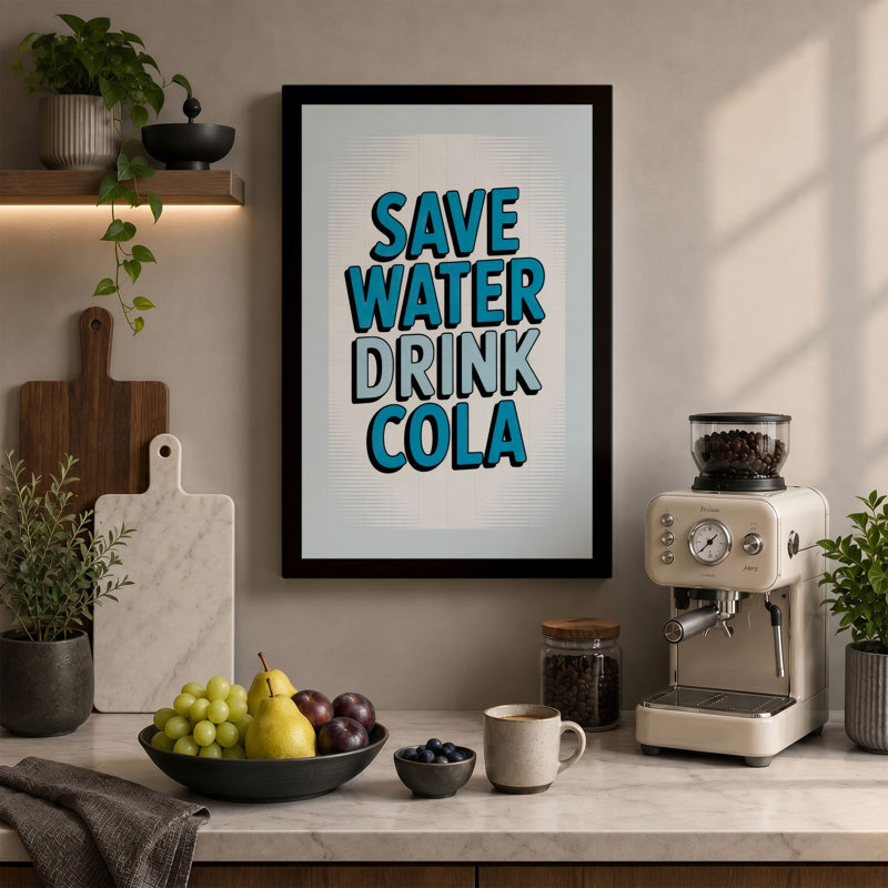 Save Water Drink Cola Typography - Wrapped Canvas, White Border, 30x20 - 76.2 x 50.8 cm