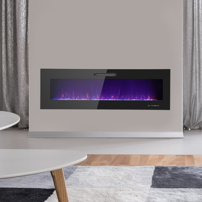 Luxury LED Slim Design Electric Fireplace Insert with Log & Crystal Embers, 18.9" H x 63.8" W x 5.9" D