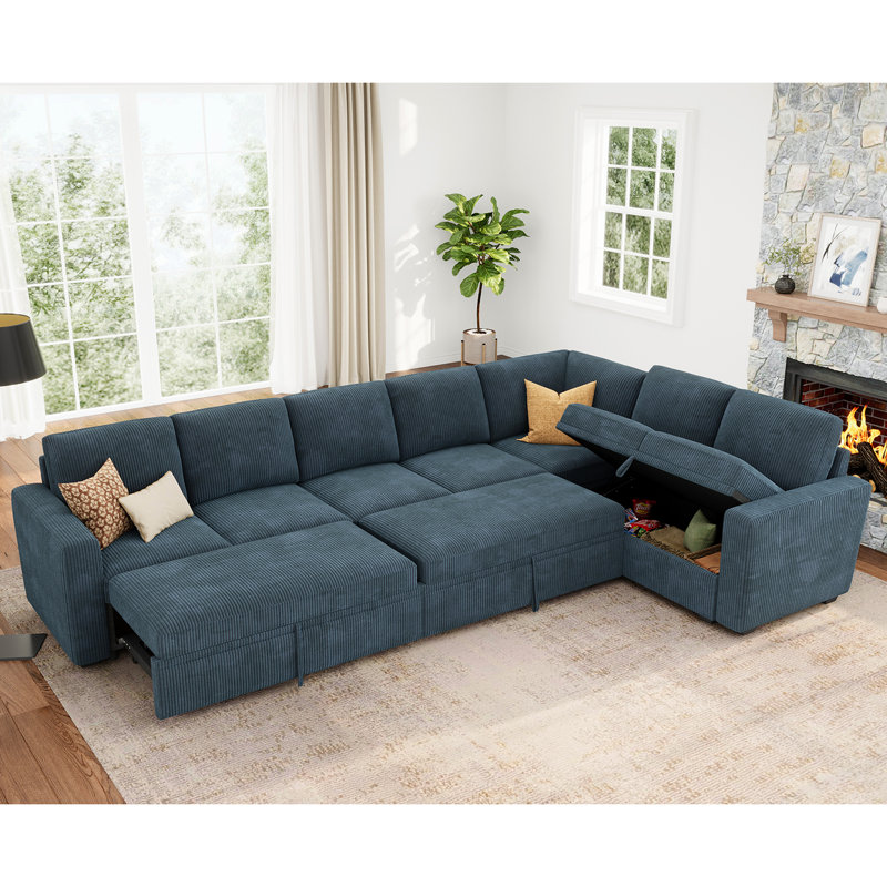 Modular L-Shaped Sleeper Sectional With Storage Seats