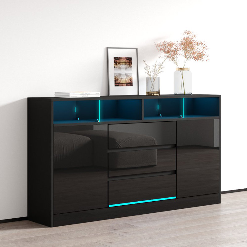 Buffet avec éclairage à DEL 16 couleurs Disparo, Noir