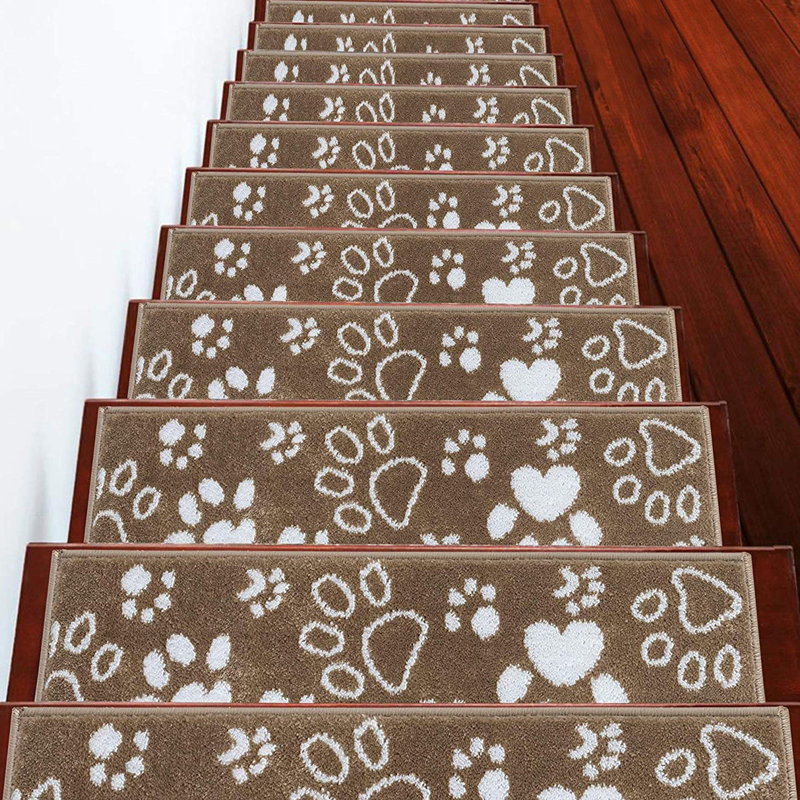Tapis d'escalier intérieur 9 po x 28 po Brogdon Trellis, Beige