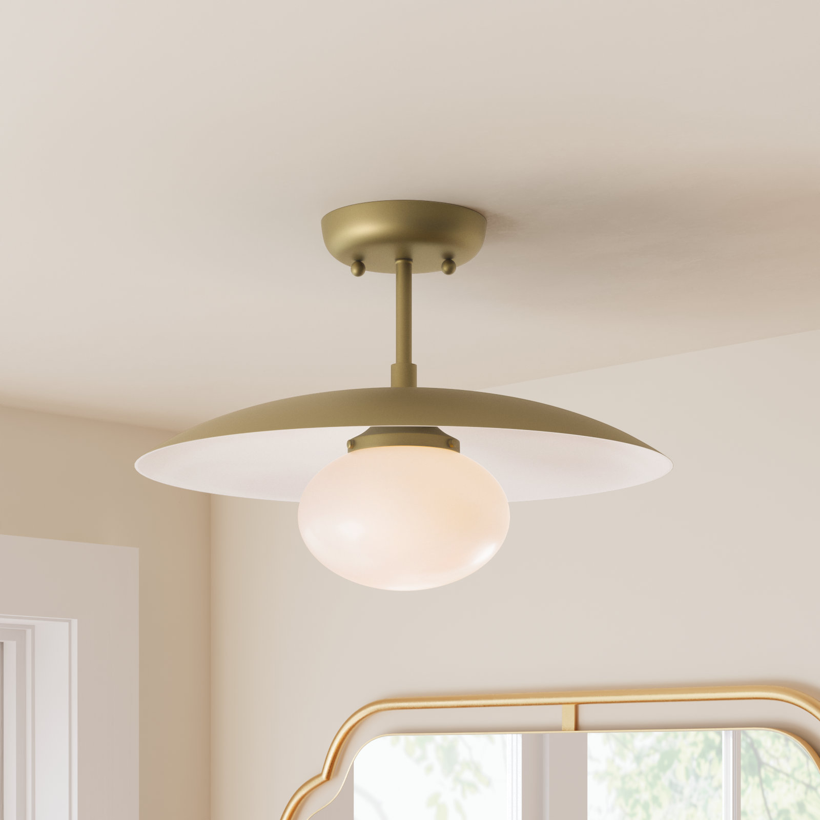 Del 41" Single Light Semi Flush Mount, Brass