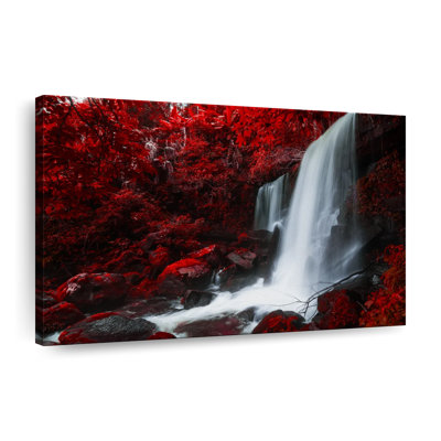 Red Autumn Waterfall Canvas Print