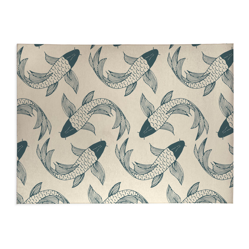 Tapis de cuisine Koi, Rectangle 5 pi x 7 pi, Turquoise poudreux