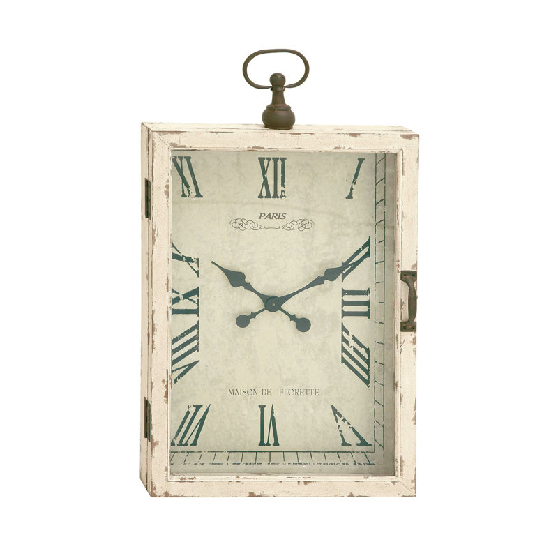 34" White Distressed Wood Pocket Watch Style Wall Clock