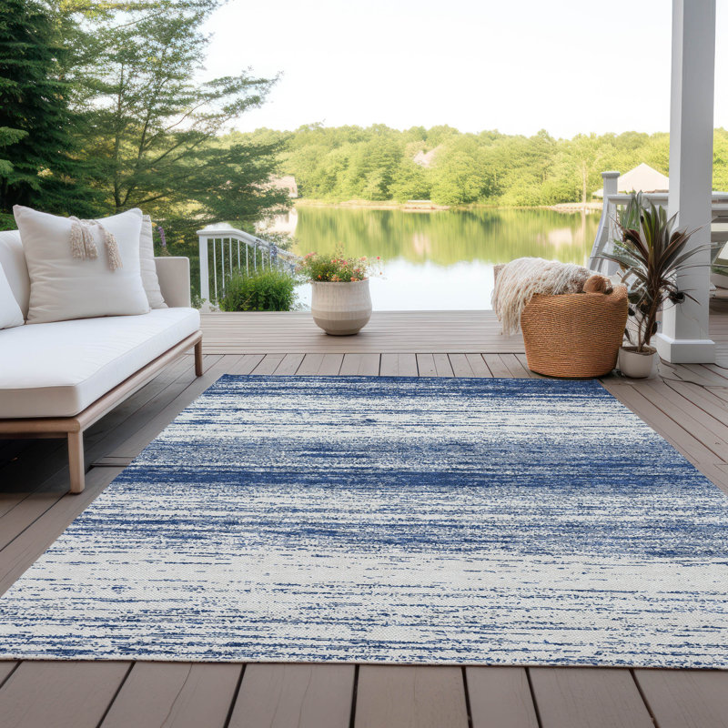 Tapis intérieur / extérieur en polyester tissé à la machine mâle marine, Rectangle 8 pi x 10 pi