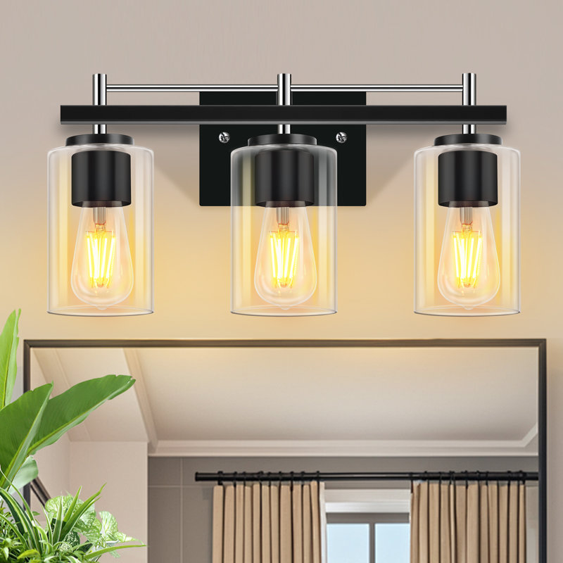 Modern Vanity Mirror Light Fixture, Elegant Bathroom Wall Sconce (Bulbs Not Included), Matte Black/Chrome, 3