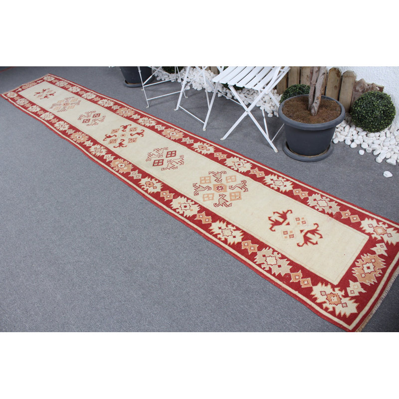 Tapis de couloir rétro en laine Oushak pour décorations d'escalier et de couloir