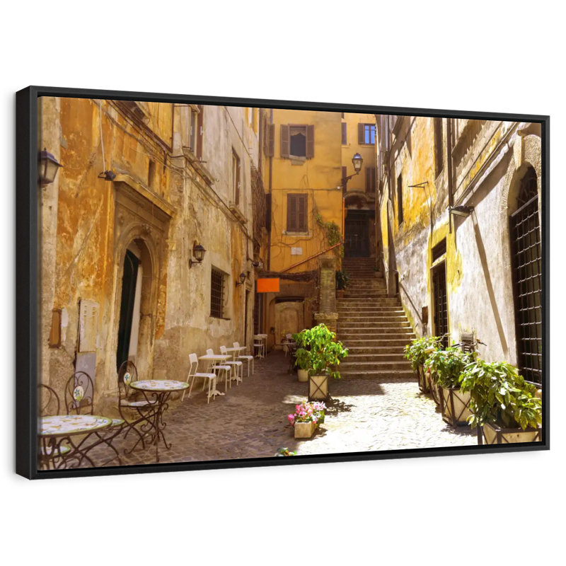 Rue romaine pittoresque, Cadre flottant noir, 43 po x 29 po