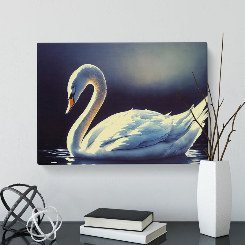 Luminous Swan - Wrapped Canvas, 35cm H x 50cm W x 3cm D