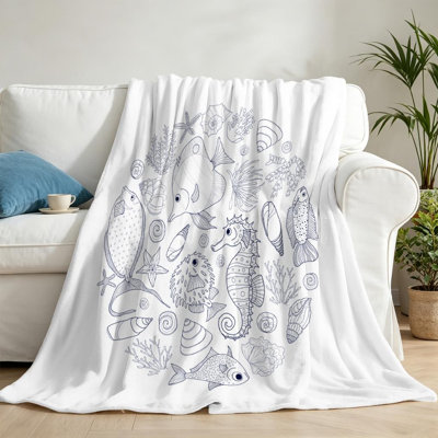 Blue Ultra Soft Flannel Fleece Throw Blanket,Perfect Circle Sea Single-Sided Print