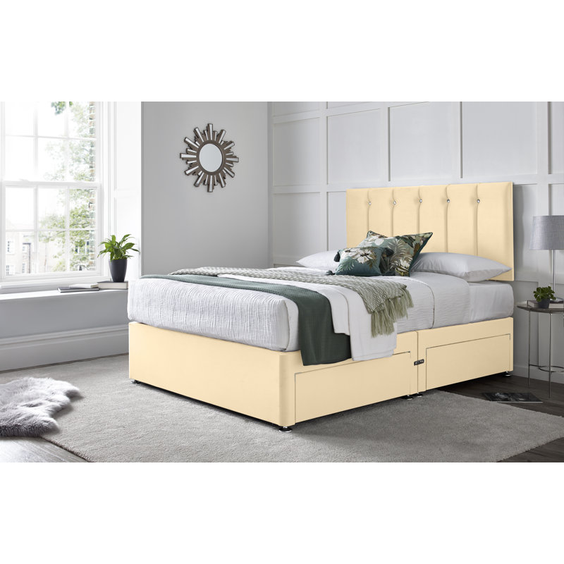 Monatuk Divan Bed with 24" Headboard on Struts, Cream, 2 Foot-end Drawers, Double (4'6)
