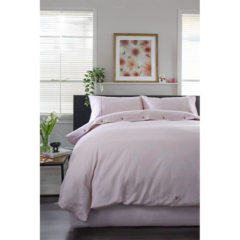 Classic Cotton Gingham Duvet Cover Set with Pillowcases, Pink