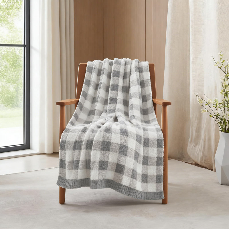 Jeté réversible à carreaux, doux tricot en microfibre pour canapé et lit, jeté douillet et réversible, L 80 po x l 60 po