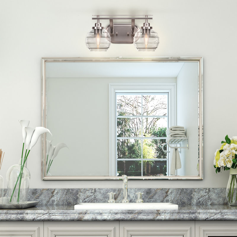 Barre d'éclairage de salle de bain 2 lumières Alirra avec verre de 6 po, Nickel brossé, Clair