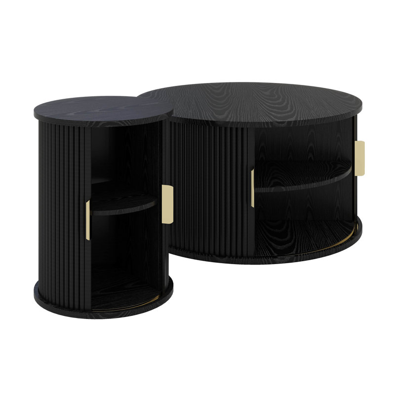 Ensemble de 2 tables basses rondes avec porte tambour ronde Mid-Century, Noir