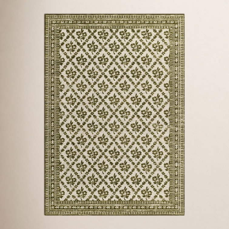 Anders Traditional Floral Wool and Nylon Green Area Rug