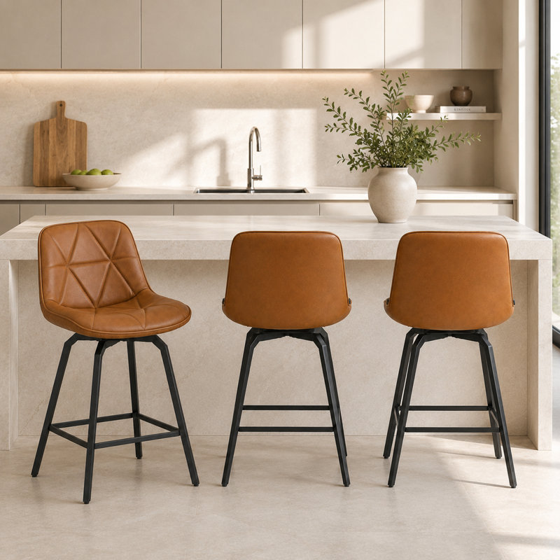 Tabouret de comptoir pivotant 26 po avec siège en similicuir, Brun