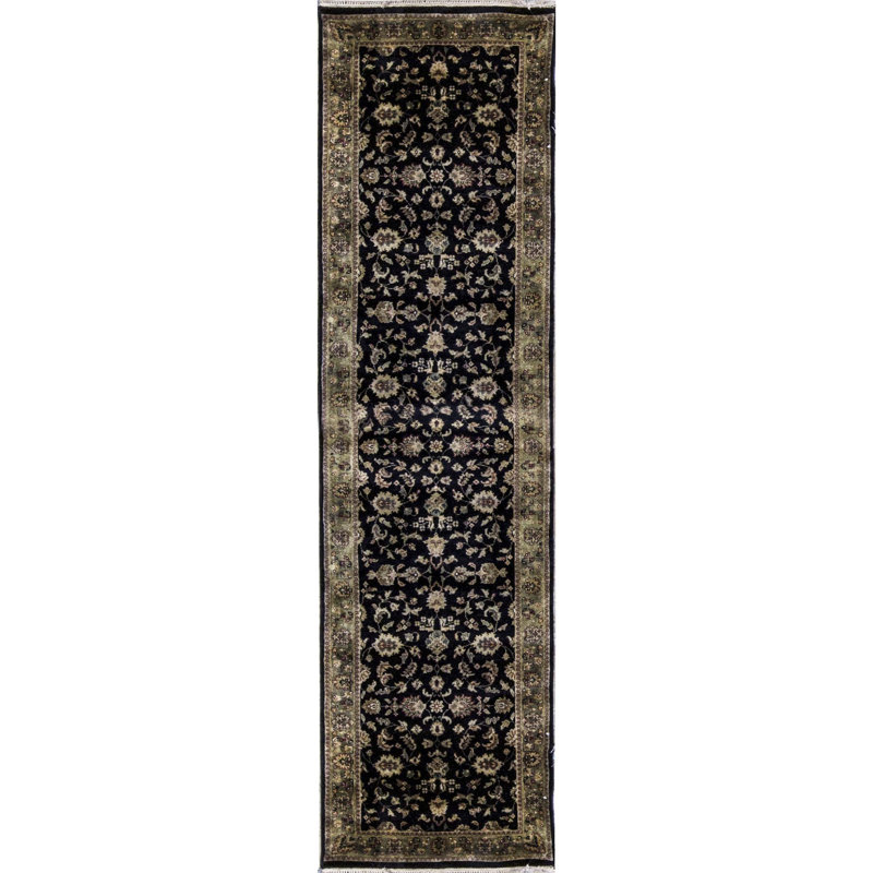 Tapis noir et vert de haute qualité noué à la main