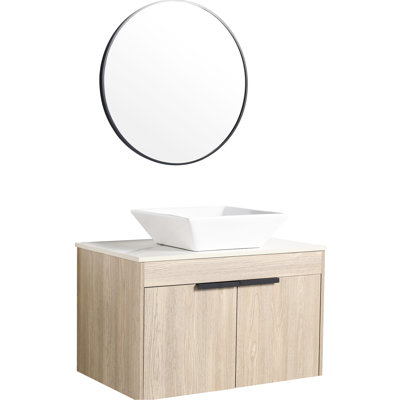 Meuble-lavabo de salle de bain avec lavabo en céramique. Armoire fonctionnelle 30 po, à fixation murale, blanche, à fermeture en douceur, 30 po - Espace de fermeture silencieux