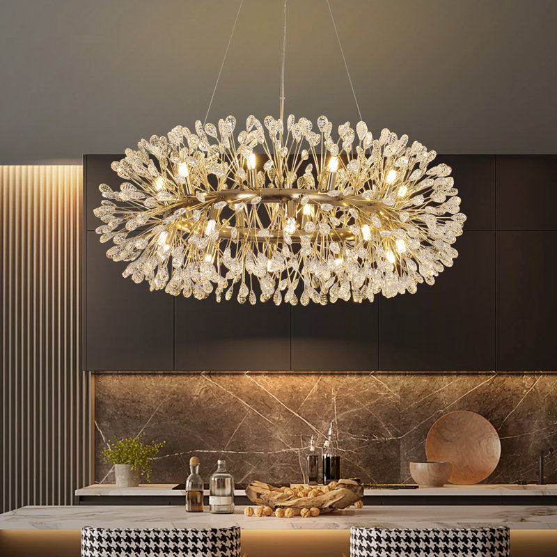 Lustre en cristal 20 lumières à intensité variable, Or