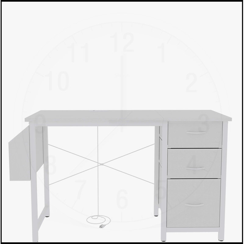 Bureau de 47,3 pouces avec prise de courant, 3 tiroirs et poche latérale pour le bureau à domicile, Blanc