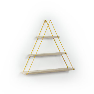 Oak Wall Mounted Shelf - Rustic Triangle, Decorative For Book Storage Triangle Design Books, With Metal Bracket