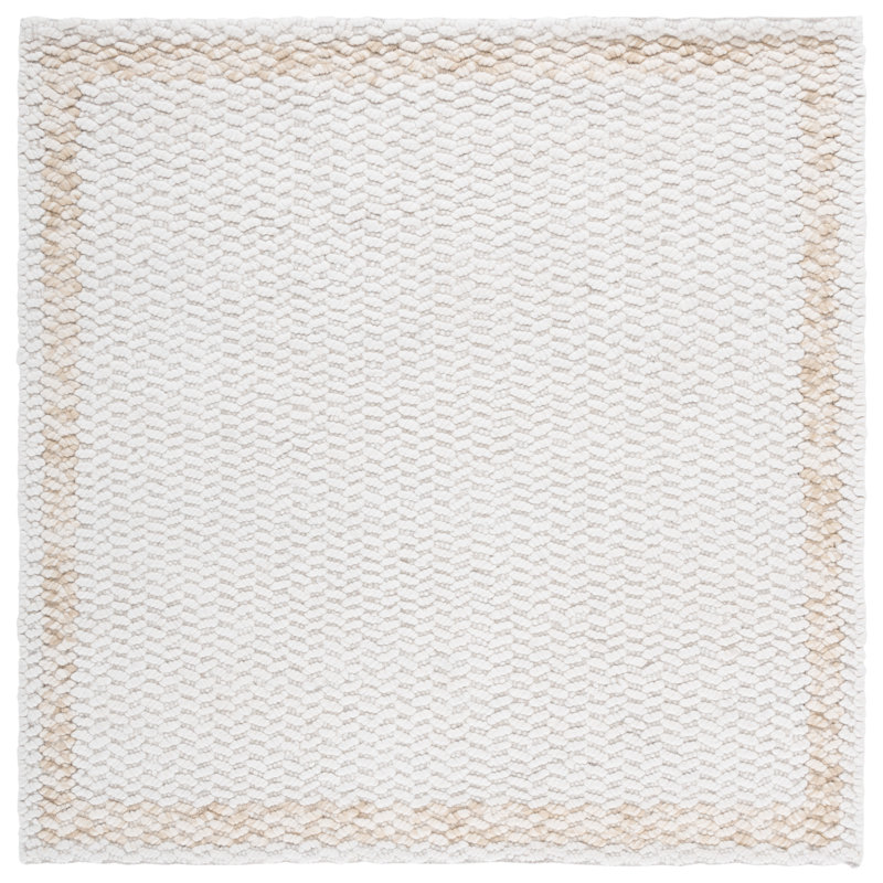 Tapis abstrait en laine / coton tissé à la main Natura en beige / ivoire, Carré 6 pi